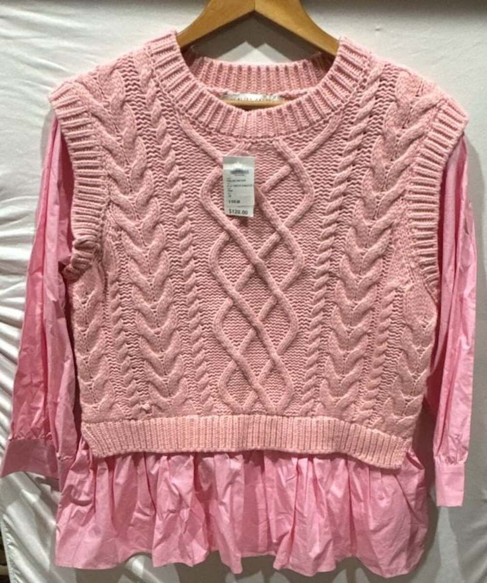 English Factory 8 LS Twofers Sweater V Pink 1X